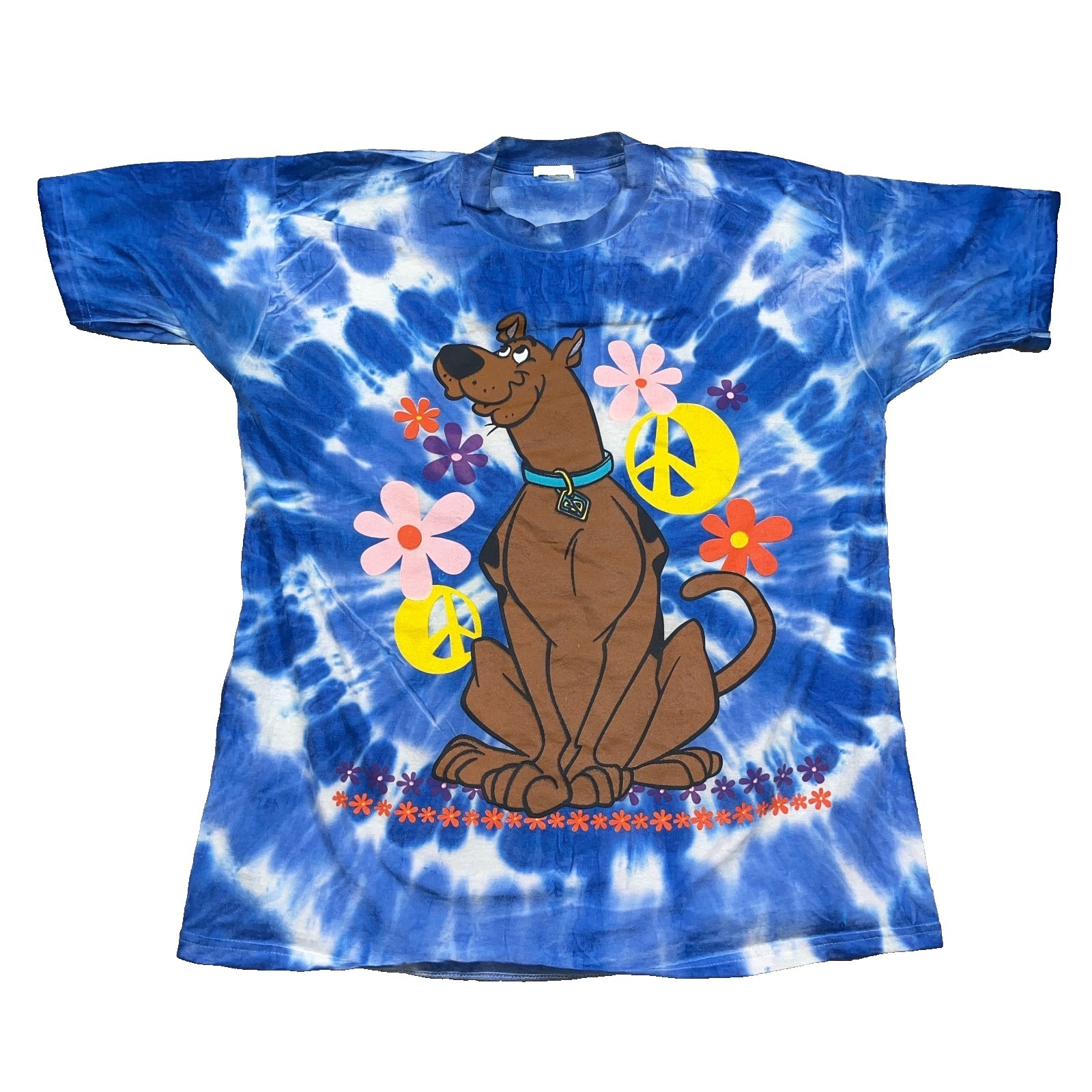Vintage Scooby Doo Shirt Men Xl Blue Tie Dye Tee Hippie Flowers 90s Y2k Promo
